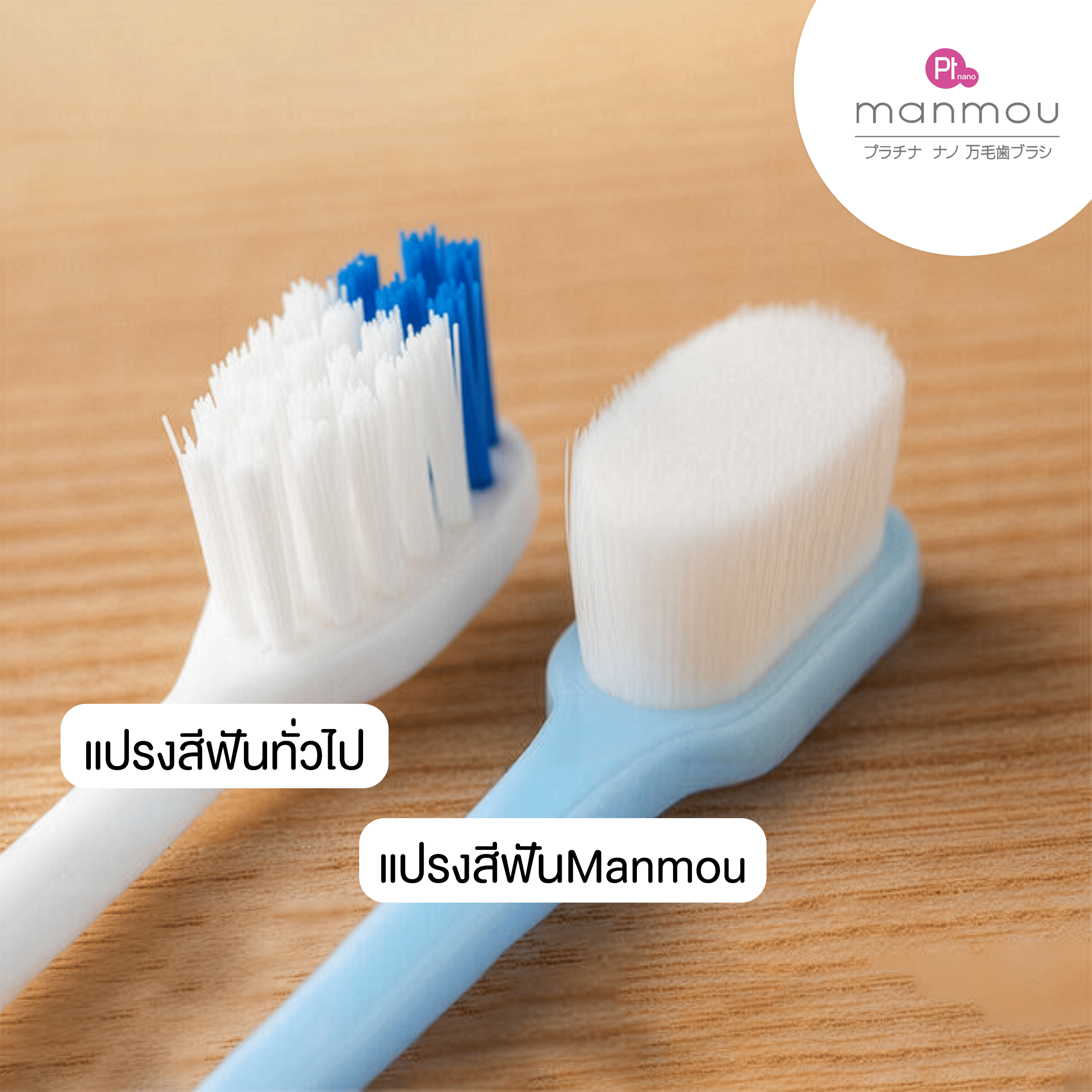 แปรงสีฟันขนนุ่มสำหรับผู้ใหญ่ MANMOU สีชมพู จากประเทศญี่ปุ่น